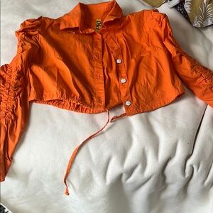 Orange Cropped Button-Up Shirt